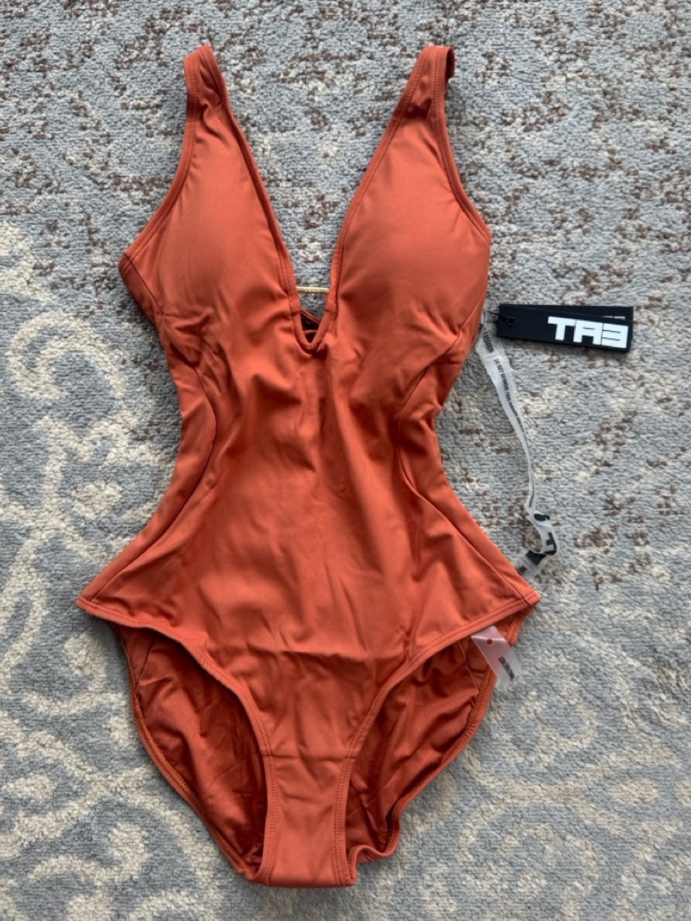 TA3 Plungey Triangle Snatched Waist Corset Back Swimsuit Bake Clay Small Short